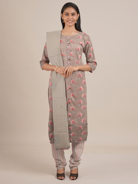 

Pothys Cream-Coloured Printed Unstitched Dress Material
