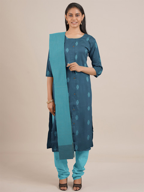 

Pothys Blue Printed Unstitched Dress Material