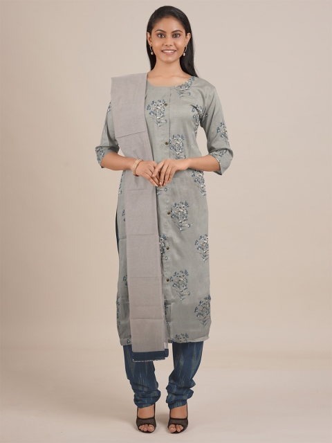 

Pothys Grey Embroidered Unstitched Dress Material