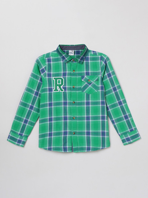 

max Boys Cotton Green & Blue Tartan Checks Casual Shirt, Multi