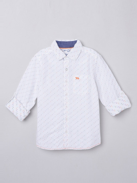 

max Boys White Pure Cotton Printed Casual Shirt