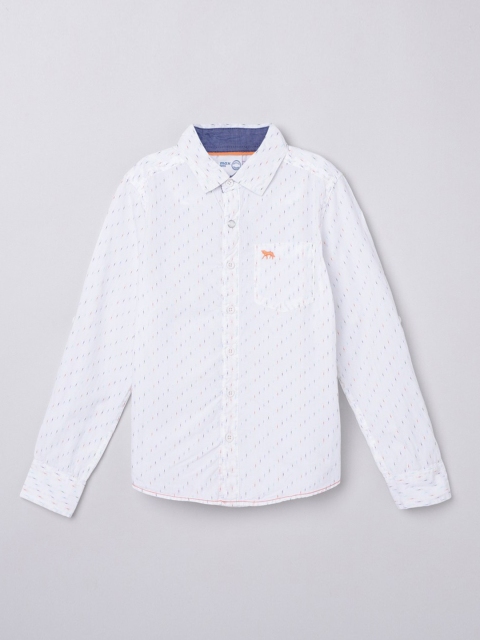 

max Boys White Cotton Multicolored Micro Ditsy Printed Casual Shirt