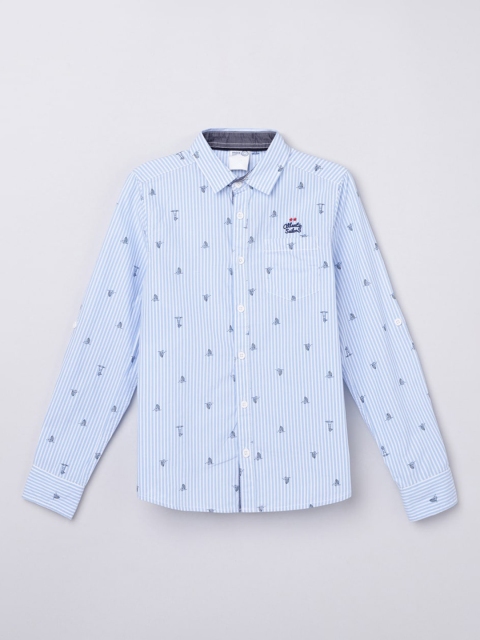 

max Boys Blue Pure Cotton Vertical Striped & Printed Casual Shirt, Multi