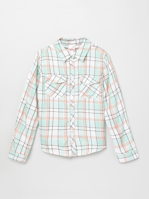 

max Girls Off White & Green Pure Cotton Tartan Checked Casual Shirt