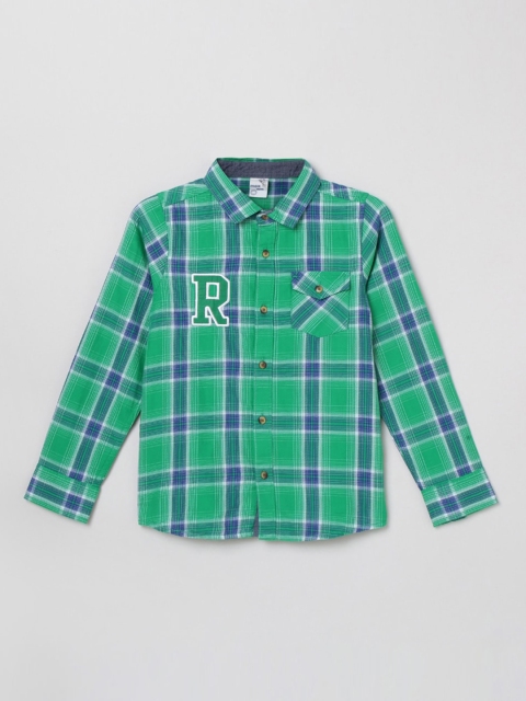 

max Boys Cotton Green & Blue Tartan Checks Casual Shirt