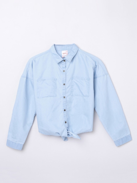 

max Girls Blue Pure Cotton Solid Casual Shirt