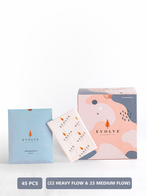 

Evolve Essential Pack of 45 Rash-free Eco-safe Heavy & Medium Flow Sanitary Napkin, Peach
