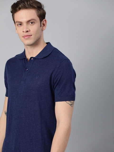 

Allen Solly Men Navy Blue Solid Polo Collar Linen T-shirt