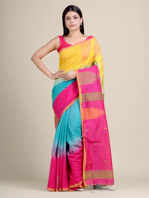 

Charukriti Blue & Yellow Woven Design Ikat Handloom Saree