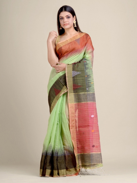 

Charukriti Green & Black Mini Striped Zari Handloom Saree