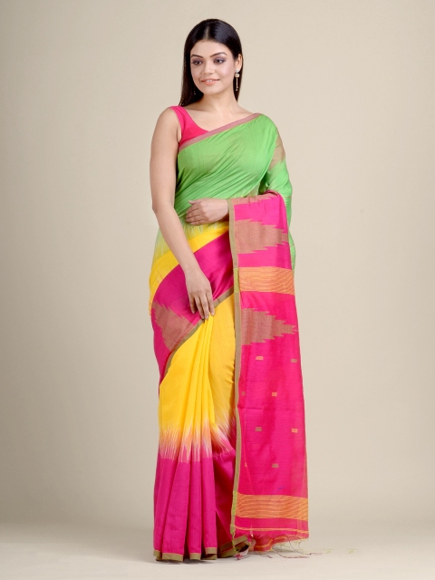 

Charukriti Yellow & Pink Ikat Handloom Saree