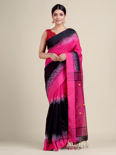 

Charukriti Black & Pink Ikat Handloom Saree