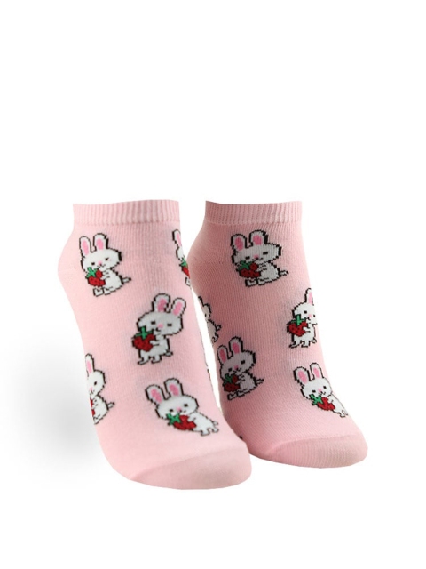 

FOREVER 21 Women Pink & White Bunny Printed Ankle-Length Socks