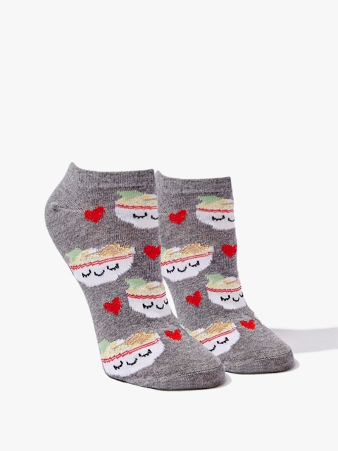 

FOREVER 21 Women Grey & Red Printed Ankle-Length Socks