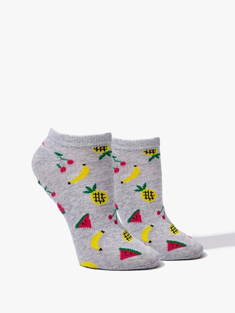 

FOREVER 21 Women Grey & Pink Fruit Printed Ankle-Length Socks