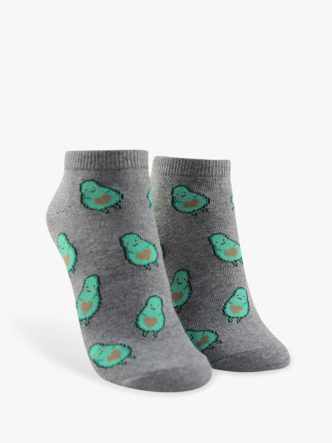 

FOREVER 21 Women Grey & Green Avocado Printed Ankle-Length Socks