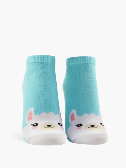 

FOREVER 21 Women Turquoise Blue & White Printed Ankle-Length Socks