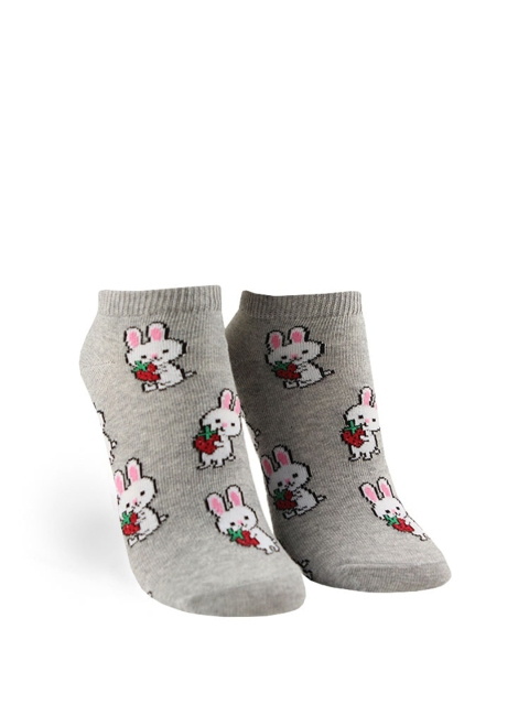 

FOREVER 21 Women Grey & White Patterned Ankle-Length Socks