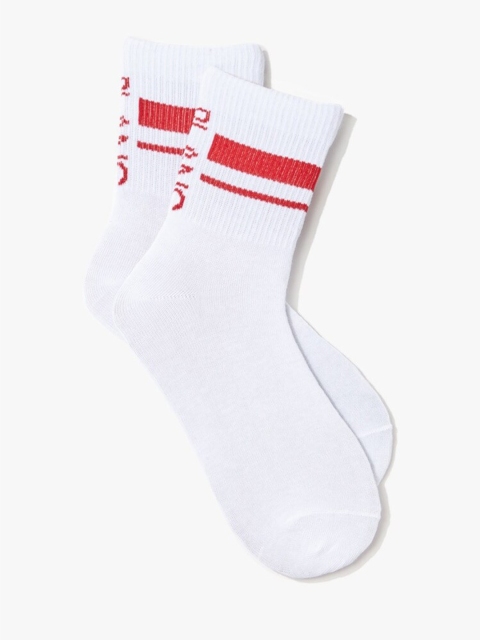 

FOREVER 21 Women White & Red Graphic Printed Crew-Length Socks