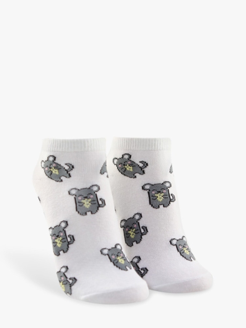 

FOREVER 21 Women White & Grey Printed Ankle-Length Socks