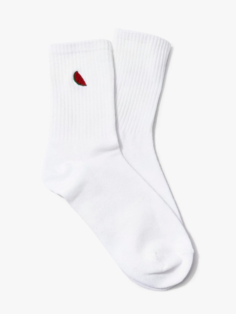 

FOREVER 21 Women White Ribbed Pure Cotton Crew-Length Socks