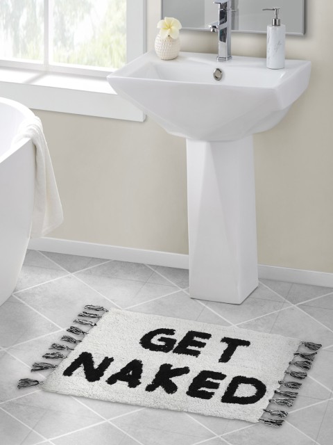 

HOSTA HOMES White & Black Printed Pure Cotton Doormat