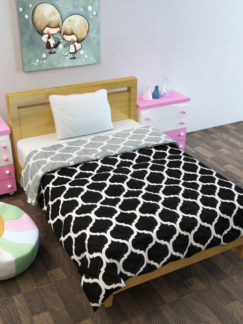 

Divine Casa Black & White Ethnic Motifs AC Room 110 GSM Reversible Single Bed Comforter