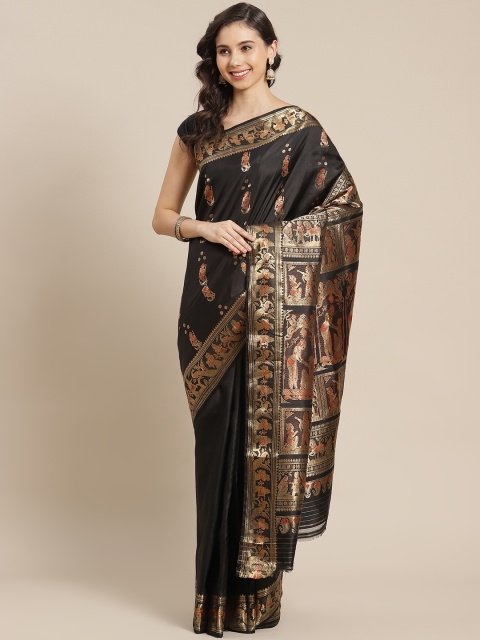 

ADITRI Black & Golden Ethnic Motifs Pure Silk Baluchari Saree