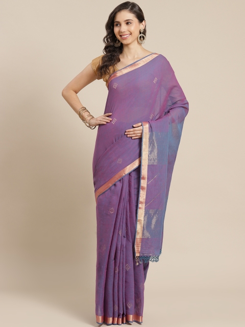 

ADITRI Purple & Golden Woven Design Zari Pure Cotton Handloom Saree