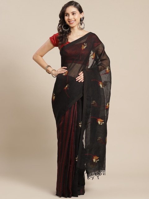 

ADITRI Black & Orange Ethnic Motifs Handloom Saree