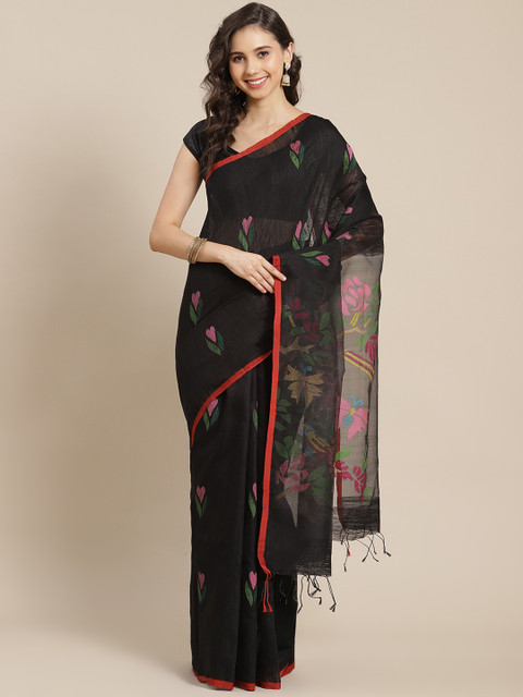 

ADITRI Black & Red Pure Silk Jamdani Saree