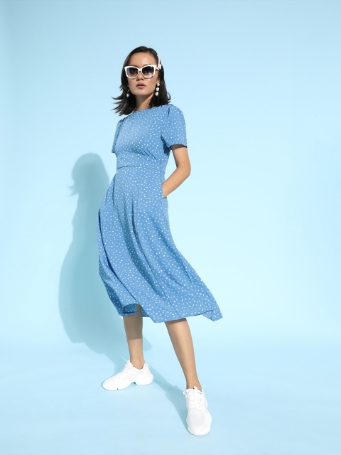 

Mast & Harbour Stunning Blue Abstract Printed Waisted Dress