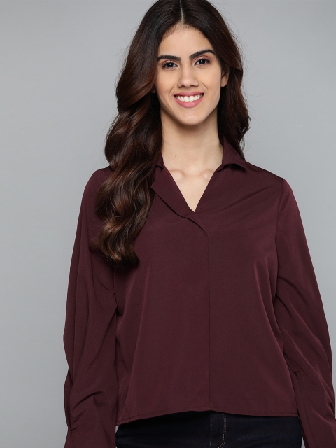 

Mast & Harbour Maroon Solid Shirt Style Top