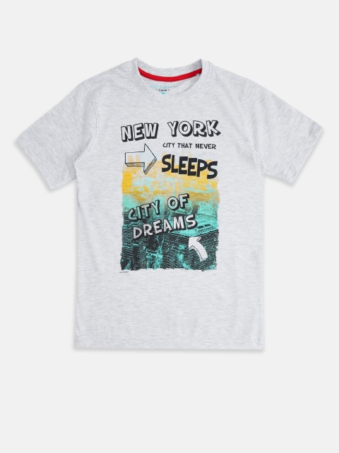 

Pantaloons Junior Boys Grey Melange Typography Printed Pure Cotton T-shirt