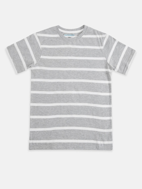 

Pantaloons Junior Boys Grey Melange and White Striped Round Neck T-shirt