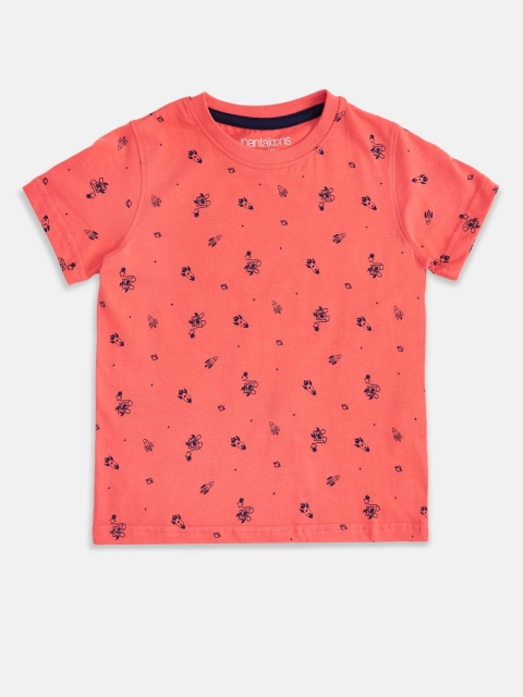 

Pantaloons Junior Boys Coral and Navy Blue Conversational Printed T-shirt