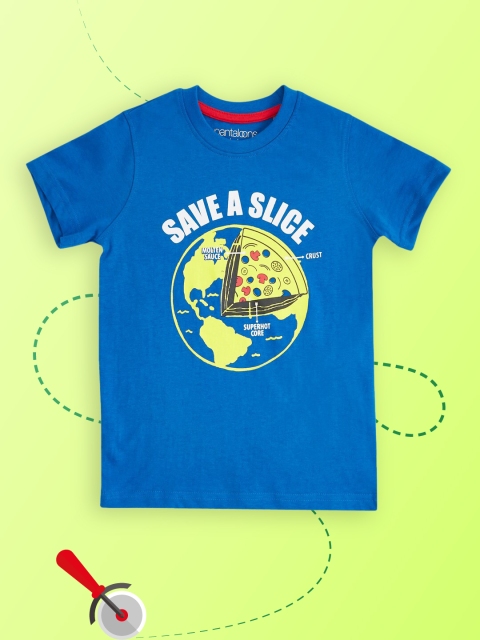

Pantaloons Junior Boys Blue & Yellow Printed Cotton T-shirt