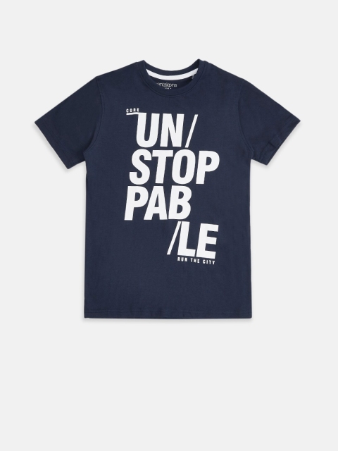 

Pantaloons Junior Boys Navy Blue and White Typography Printed T-shirt