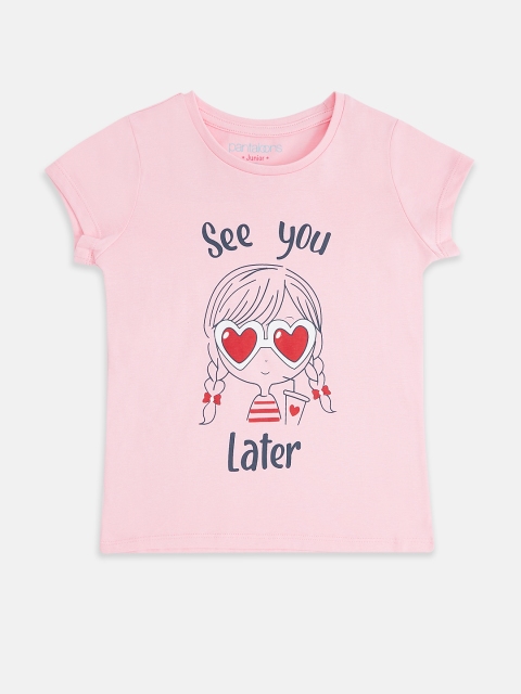 

Pantaloons Junior Girls Pink Graphic Printed Pure Cotton T-shirt