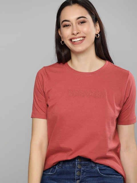 

Mast Harbour Women Red Solid Pure Cotton T-shirt