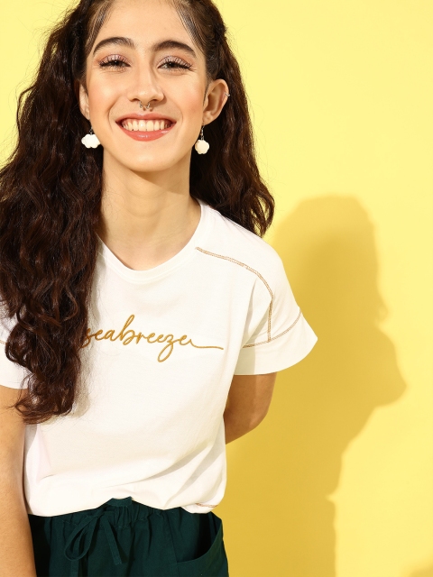 

Mast & Harbour Women White Pure Cotton Typography T-shirt