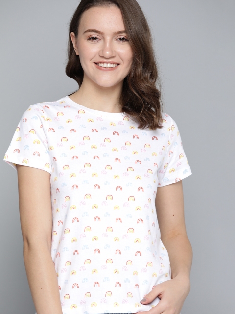 

Mast & Harbour Women White & Red Pure Cotton Printed T-shirt