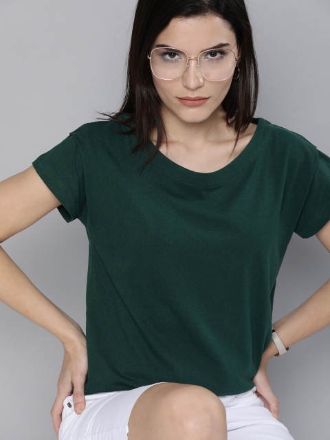 

M&H Our Water Women Dark Green Layered Sleeves Solid T-shirt