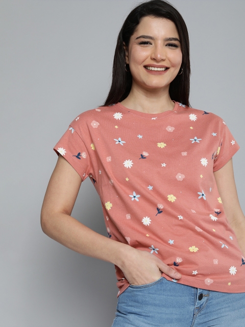 

Mast & Harbour Women Mauve Printed Extended Sleeves T-shirt