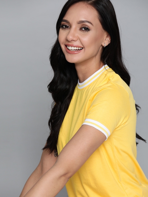 

Mast & Harbour Women Yellow Solid T-shirt