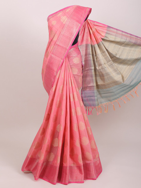 

Pothys Peach-Coloured & Gold-Toned Ethnic Motifs Zari Saree