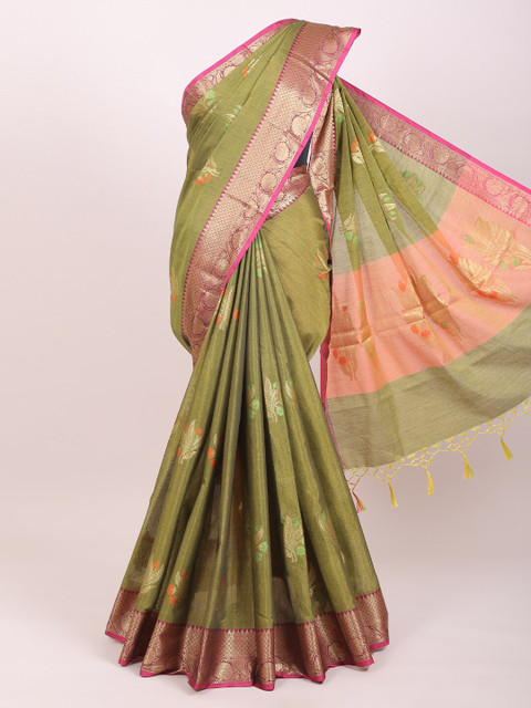 

Pothys Green & Pink Woven Design Zari Saree