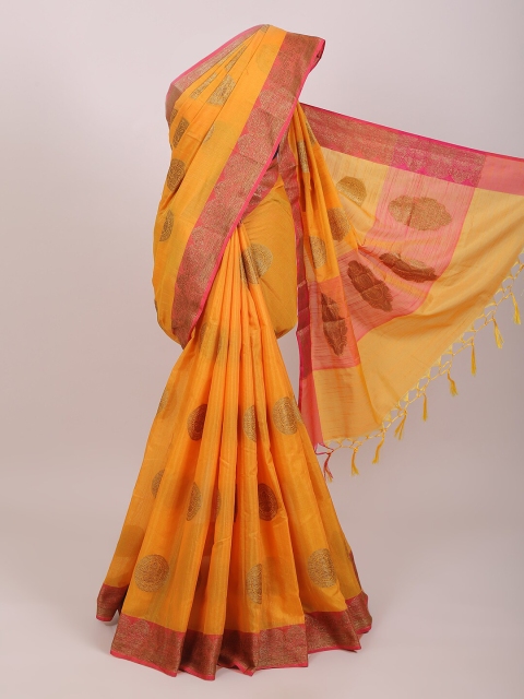

Pothys Yellow & Gold-Toned Ethnic Motifs Zari Saree