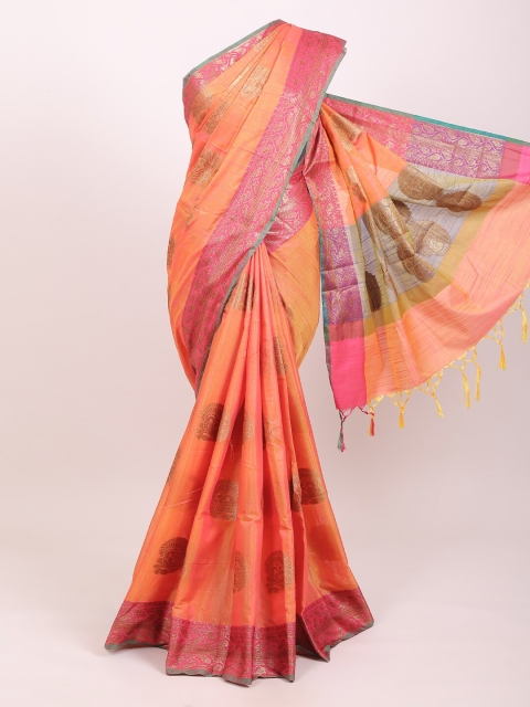 

Pothys Orange & Silver-Toned Woven Design Saree