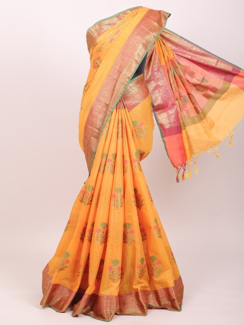 

Pothys Yellow & Pink Woven Design Zari Saree